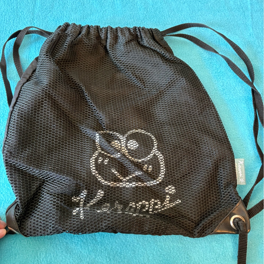 Vintage Sanrio Keroppi Black Drawstring Mesh Bag